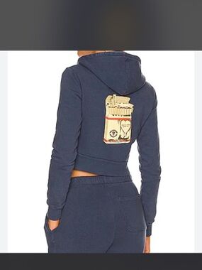 BOY LIE THERE’S NO SMOKE WITHOUT 🔥 SET Navy Blue Pants & Cropped Hoodie Set